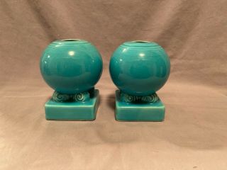 Vintage Fiesta Ball Bulb Round Candle Stick Holders Blue H L Co