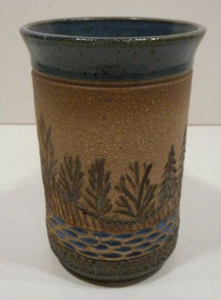 Hand Crafted Coffee Tea Mug Textured Woodland Scene Signed by Artisan 2