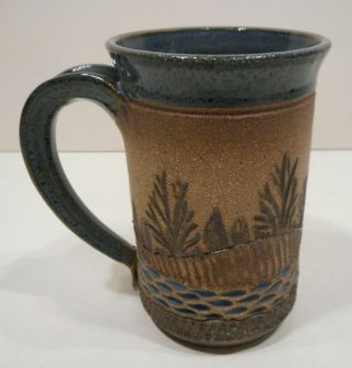 Hand Crafted Coffee Tea Mug Textured Woodland Scene Signed by Artisan 3