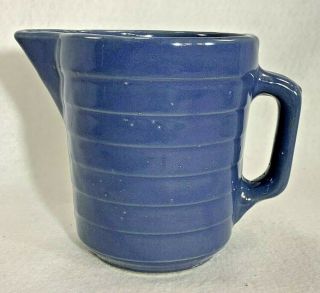 Vintage Monmouth Pottery Western Stoneware Ringed Pitcher Blue 5 " Usa Mark