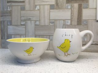 Rae Dunn Easter/spring Yellow Chick Chirp Mug And Bowl Set