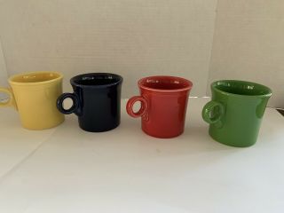 4 Fiesta Ware Homer Laughlin Usa Ring Coffee Mugs Cups Yellow/blue/red/green