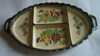 Vintage Made In Japan Divided Serving Plate Tray Handled Floral 10.  25 "