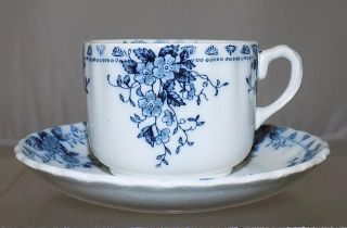 Antique Flow Blue W.  H.  Grindley Demitasse & Saucer Arabic Pattern 1890 - 91