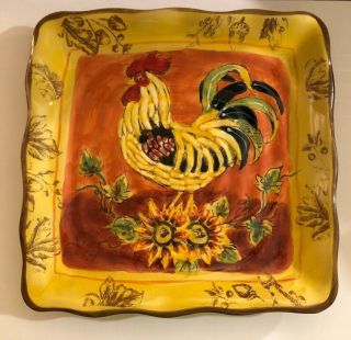 Orange Rooster Square Dinner Plate 9 " X 9 "