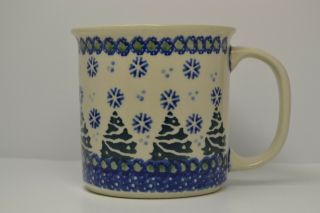 Polish Pottery Christmas Coffee Mug/cup Blue Handmade In Poland