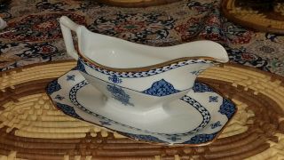 Woods & Sons Woods Ware England Blue Bombay Gravy Boat 8.  5 " X 5 "