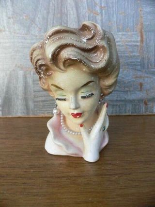 Vintage Ruebens Originals Lady Head Vase W/ Pearl Necklace & Earrings