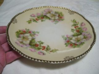 Antique Porcelain Prussia Back Marked (rs Prussia?) Holly And Ivy Plate