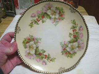 Antique Porcelain Prussia Back Marked (RS Prussia?) Holly and Ivy Plate 2