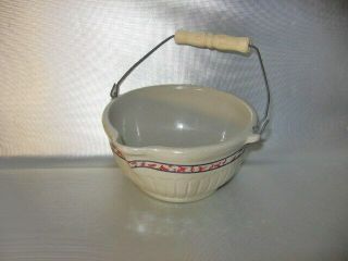 Red Wing Stoneware Gray Line Sponge Band Batter Bowl W/ Bail Handle