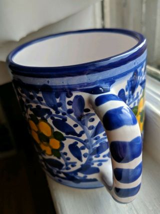 Le Souk Ceramique Stoneware Coffee Mug Cup Tunisia Yellow Flowers Blue Floral