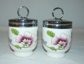 Vintage Royal Worcester Fine Porcelain Floral Egg Coddler Jelly Jam Jars