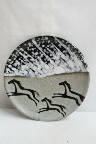Mcm Eclipse 3 Black Horses Studio Pottery Plate Signed Eames Interest