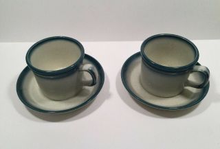 Set Of 2 Wedgwood Blue Pacific Cup And Saucers,  8 Oz.  England