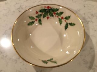 Lenox China - Holiday - 9.  5 " Round Serving Bowl W/holly Design Gold Rim