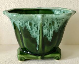 Vintage Brush Mccoy Art Pottery Green Drip Glaze Small Flower Pot Planter Vase