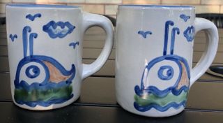 Vintage Pair (2) Ma Hadley Pottery Low Tide Coffee Mugs Whale Nautical