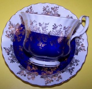 Vintage Royal Albert Teacup & Saucer - Regal Series Blue & White W/gold Filgree
