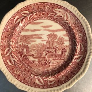 Red Transferware Plate Salem Heirloom Antique China Castle Garden Theme Decor