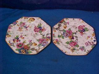 2 Vintage Crown Ducal Bone China Chintz Floral Pattern Octagon Plates 7 "