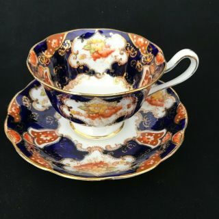 Royal Albert Crown China Tea Cup & Saucer Set Blue Gold Heirloom Imari England