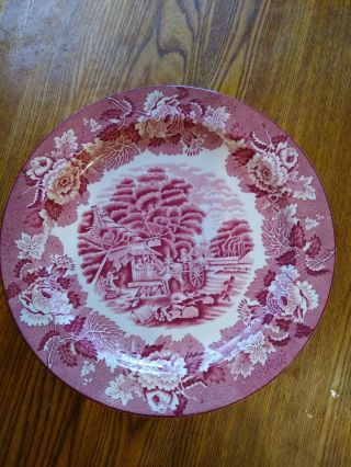 Vintage Enoch Woods Ware English Scenery Red Pink Transfer Dinner Plate 10 "