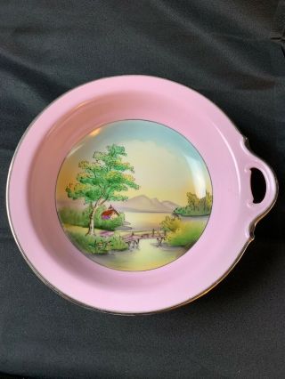 Vintage Noritake " M " Hand Painted Pink Bowl Single Handle Made In Japan