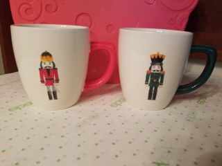 Set Of 2 Rae Dunn By Magenta Nutcracker Happy Holidays Christmas Mugs Green Red