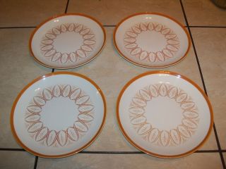 4 Vintage Dinner Plates Ironstone Brown Orange Trees Retro 10 1/4 "