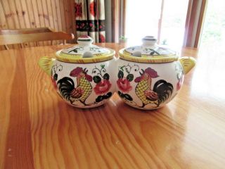 Vintage Py Rooster & Roses Jelly & Jam Condiment Set