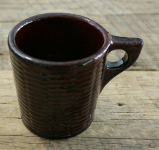 Vintage Stoneware Pottery Coffee Mug Brown Basket Weave Usa 801 Retro