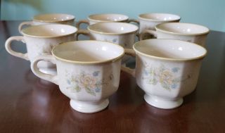Vintage Mikasa Stoneware Set Of 8 Cups Mugs Advante Napoli Flower Pattern
