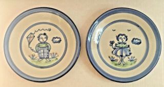 M.  A.  Hadley Stoneware Pottery 7.  5 " Plate Set - Boy & Girl Design