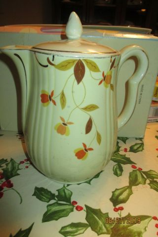 Hall Autumn Leaf Jewel Tea Pitcher / Coffee Pot With Lid