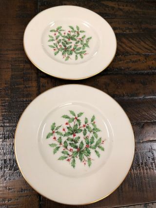 Lenox Holiday Holly Special Plates - (2) Bread Plates 6 1/2”