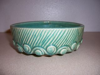 1940s Mccoy Pottery Aqua Wave Pattern Bulb Planter Bowl