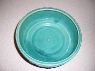 1940s McCoy Pottery Aqua Wave Pattern Bulb Planter Bowl 4