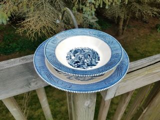 VINTAGE CURRIER & IVES PLATE 11.  25 INCH DIAMETER AND SERVING VEGGIE BOWL 9 INCH 2