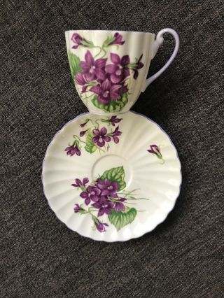 Vintage Art Deco Shelley Bone China Ludlow Demitasse Cup And Saucer Violets Vgc