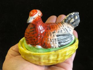 Antique Staffordshire Hen On Nest Small 4 " X 3 1/2 ",  Repaired Tail,  Bottom