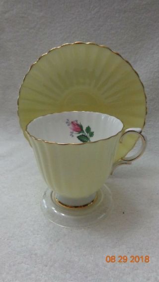 Royal Stafford English Bone China Tea Cup Saucer Set Yellow Exterior Pink Rose