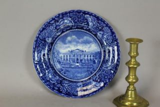 Rare 19th C Historical Blue 9 3/4 " Staffordshire Plate " White House " By Rowland