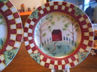 Country Home Salad Dessert Plate (s) 8 " Thomson Pottery Stoneware Red White Green