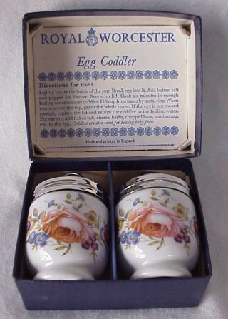 Vintage Royal Worcester Set Of 2 Egg Coddlers Country Kitchen Org.  Box & Papers