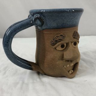 Vtg Funny Face 3d Stoneware Mug Man Butt Heart Cup