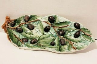 Vintage Hand Painted Olive Serving Dish Made In Italy Marked 6954.  Ceramic,  Bals