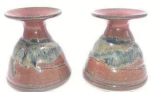 Festive Hand Crafted Studio Art Pottery Candle Holders - Artist Signed
