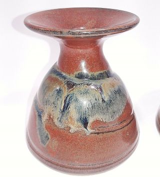 Festive Hand Crafted Studio Art Pottery Candle Holders - Artist Signed 3