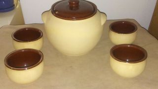 Vintage Watt Pottery U.  S.  A Ovenproof Bean Pot Set Bisque 76